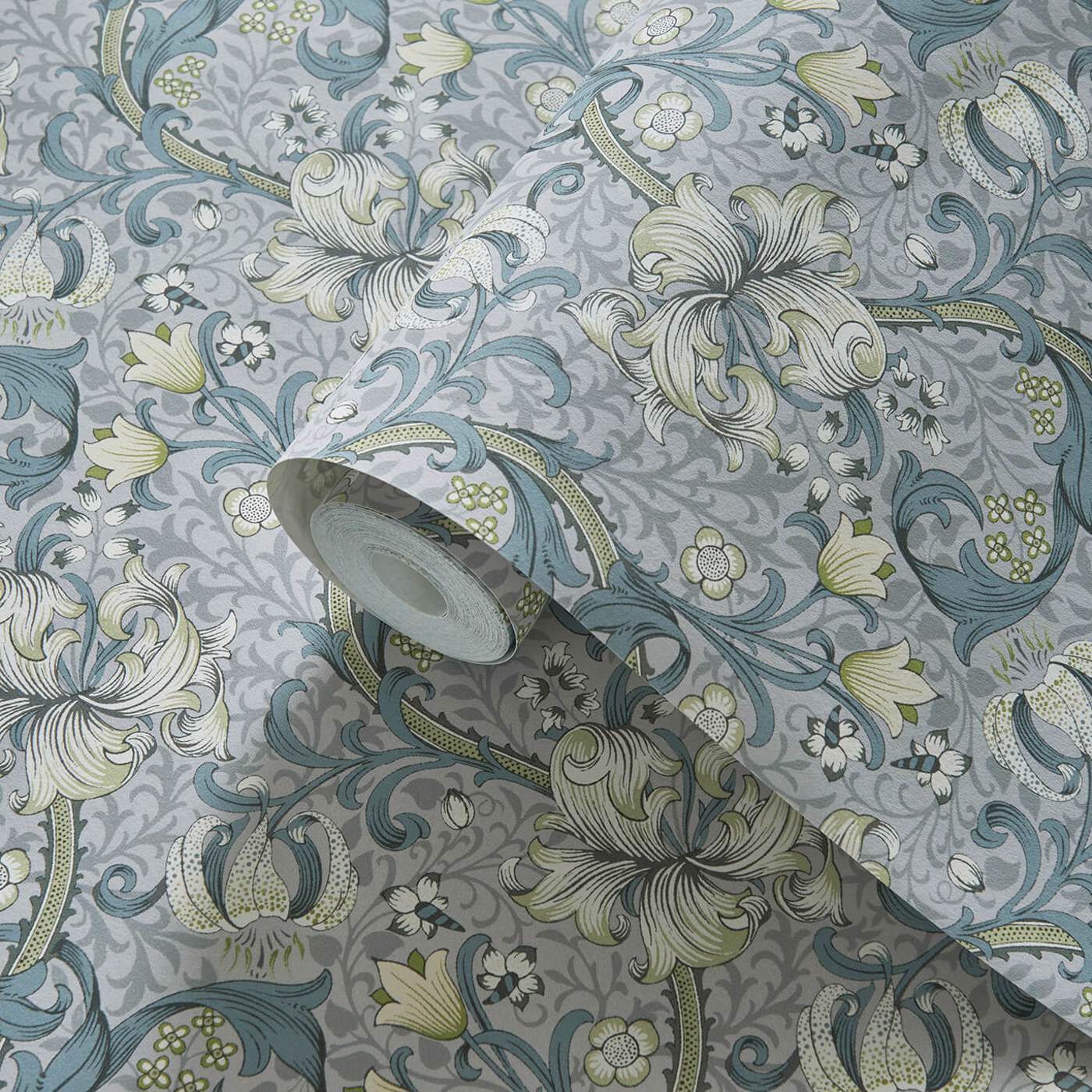 Golden Lily Wallpaper - Slate/Dove - Clarke & Clarke - W0174/02 - Premier Wallcovering