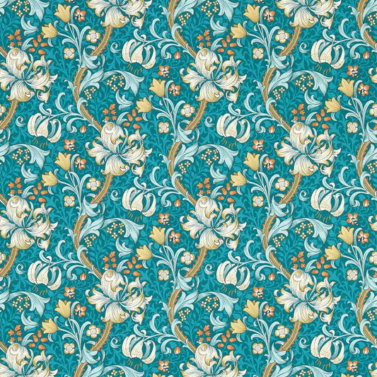 Golden Lily Wallpaper - Teal - Clarke & Clarke - W0174/03 - Premier Wallcovering