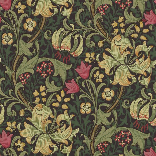 Golden Lily Wallpaper - Charcoal/Olive - 210403 - Morris & Co - Premier Wallcovering