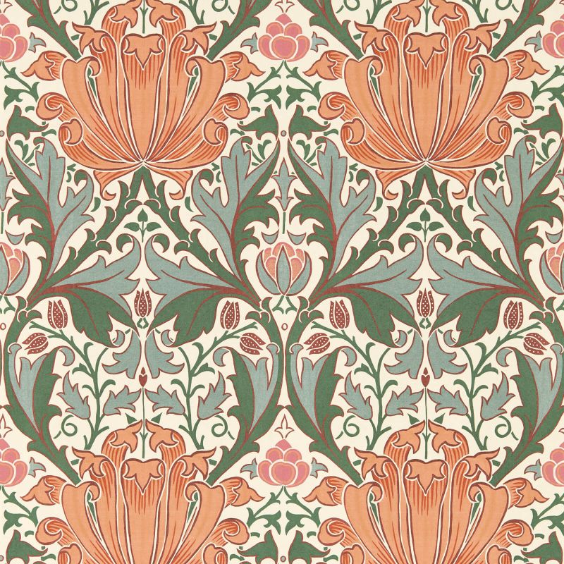 Helena Wallpaper - Peach/Teal - 217361 - Morris & Co - Premier Wallcovering
