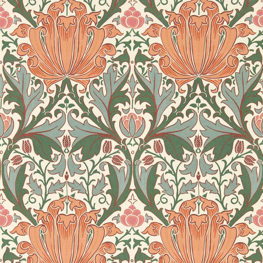 Helena Wallpaper - Peach/Teal - 217361 - Morris & Co - Premier Wallcovering