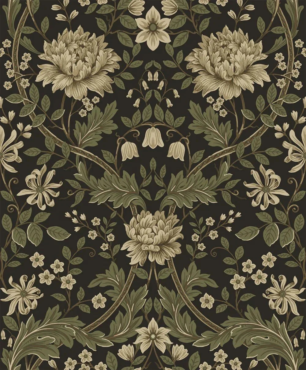 Honeysuckle Trail Wallpaper - Brown & Sage - NextWall - NW44606 - Morris Wallpaper