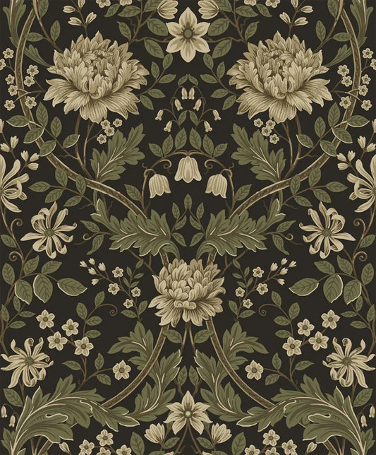 Honeysuckle Trail Wallpaper - Brown & Sage - NextWall - NW44606 - Morris Wallpaper