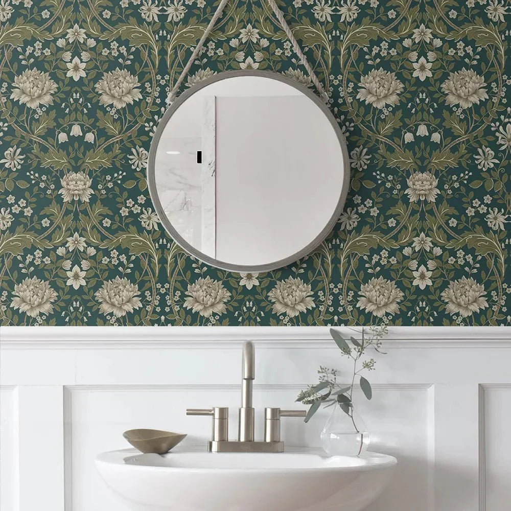 Honeysuckle Trail Wallpaper - Green - NextWall - NW44604 - Morris Wallpaper