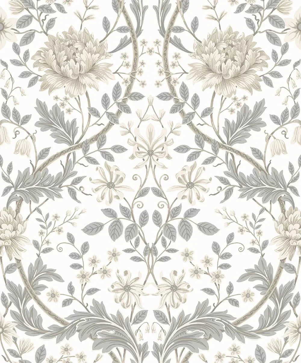 Honeysuckle Trail Wallpaper - Ivory & Grey - NextWall - NW44600 - Morris Wallpaper