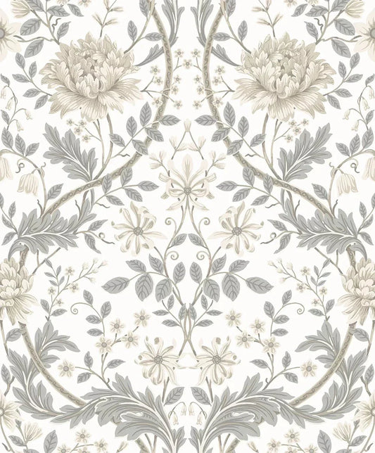 Honeysuckle Trail Wallpaper - Ivory & Grey - NextWall - NW44600 - Morris Wallpaper