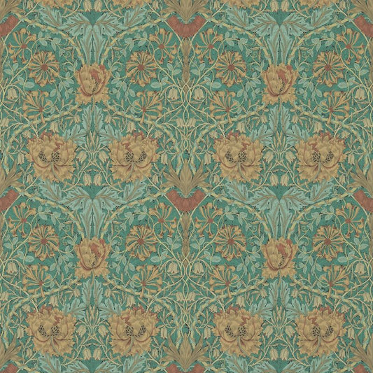 Honeysuckle & Tulip Wallpaper - Emerald/Russet - 214704 - Morris & Co - Premier Wallcovering