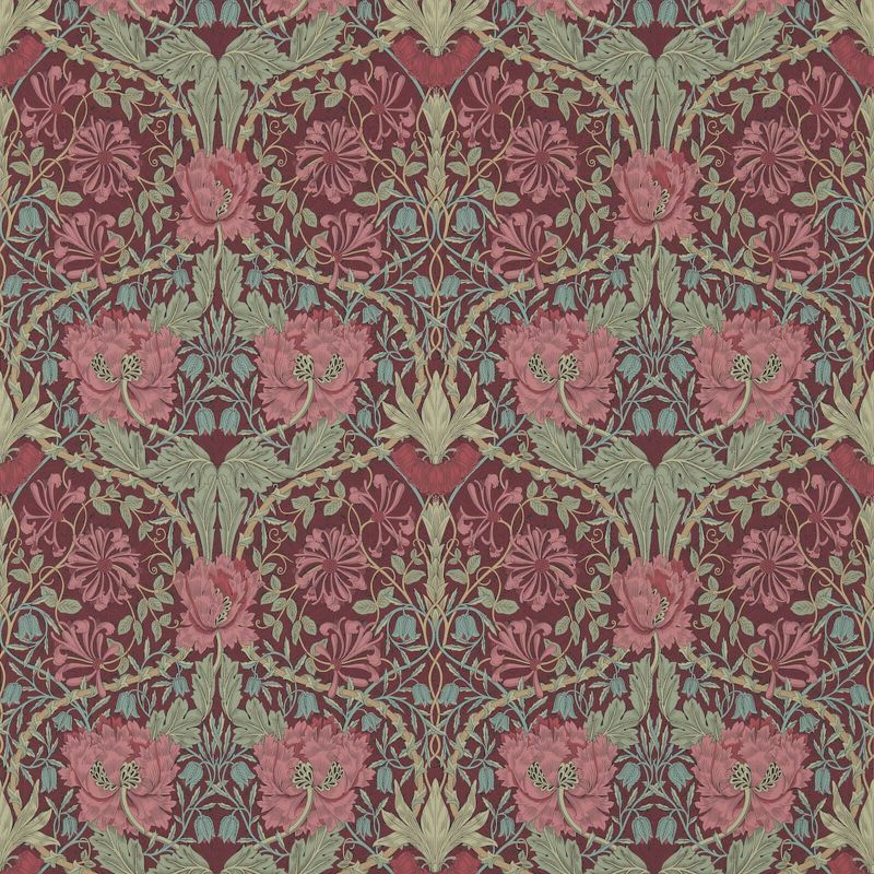 Honeysuckle & Tulip Wallpaper - Burgundy/Sage - 214703 - Morris & Co - Premier Wallcovering
