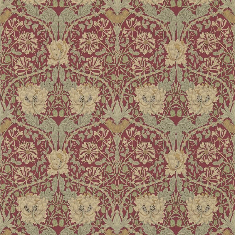Honeysuckle & Tulip Wallpaper - Red/Gold - 214700 - Morris & Co - Premier Wallcovering