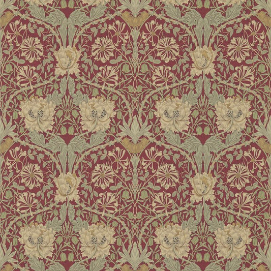 Honeysuckle & Tulip Wallpaper - Red/Gold - 214700 - Morris & Co - Premier Wallcovering