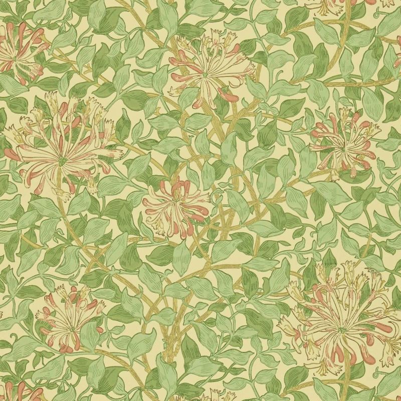 Honeysuckle Wallpaper - Green/Beige/Pink - DMC1HS103 - Morris & Co - Premier Wallcovering