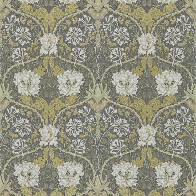 Honeysuckle & Tulip Wallpaper - Charcoal/Gold - 214701 - Morris & Co - Premier Wallcovering