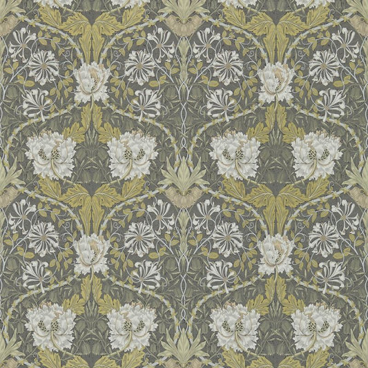 Honeysuckle & Tulip Wallpaper - Charcoal/Gold - 214701 - Morris & Co - Premier Wallcovering