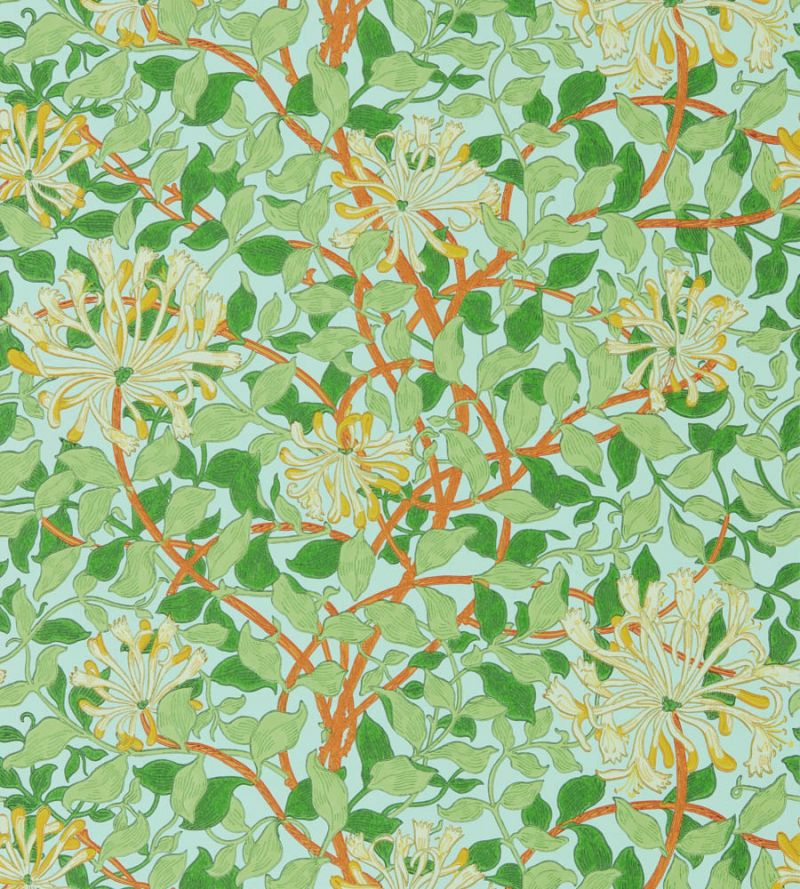 Honeysuckle Wallpaper - Sky/Burnt Orange - 217094 - Morris & Co - Premier Wallcovering