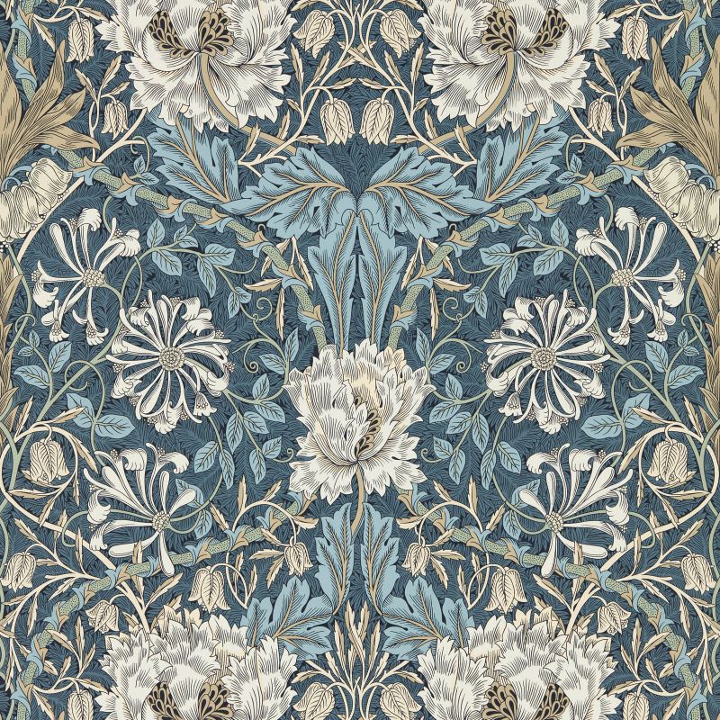 Honeysuckle & Tulip Wallpaper - Woad/Thyme - 217371 - Morris & Co - Premier Wallcovering