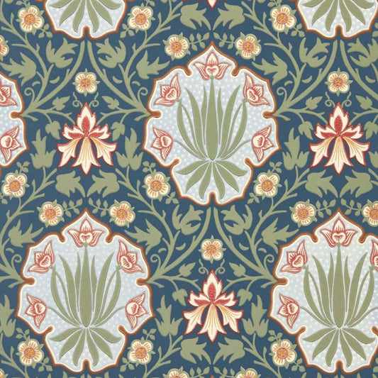Iris & Rose Wallpaper - Indigo/Thyme - Morris & Co - 217568 - Premier Wallcovering