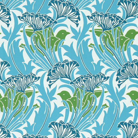 Laceflower Wallpaper - Garden Green/Lagoon - 217355 - Morris & Co - Premier Wallcovering