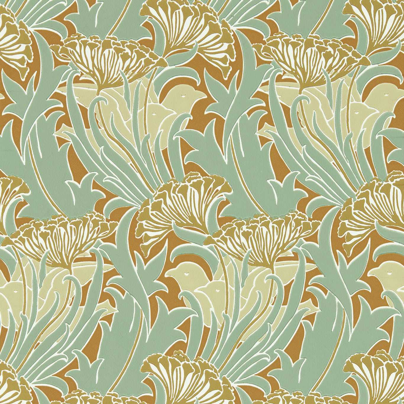 Laceflower Wallpaper - Tobacco/Pistachio - 217354 - Morris & Co - Premier Wallcovering