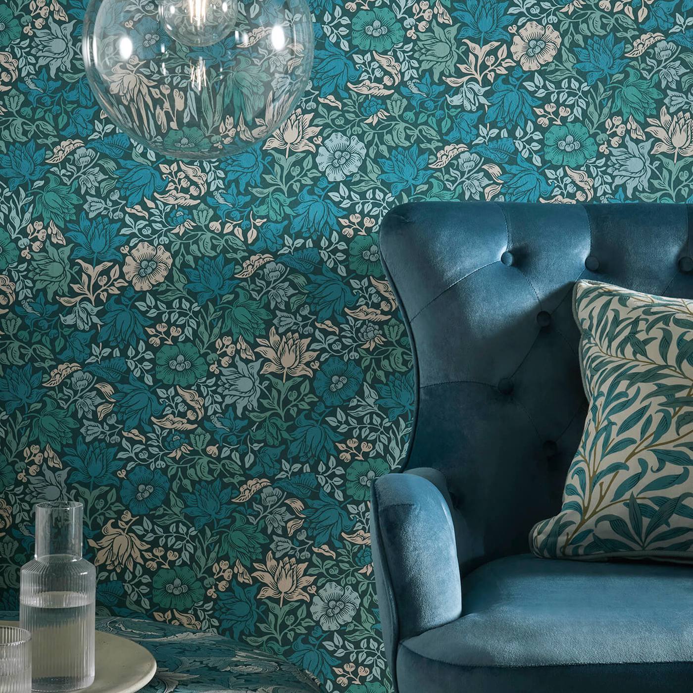 Mallow Wallpaper - Teal - Clarke & Clarke - W0173/02 - Premier Wallcovering