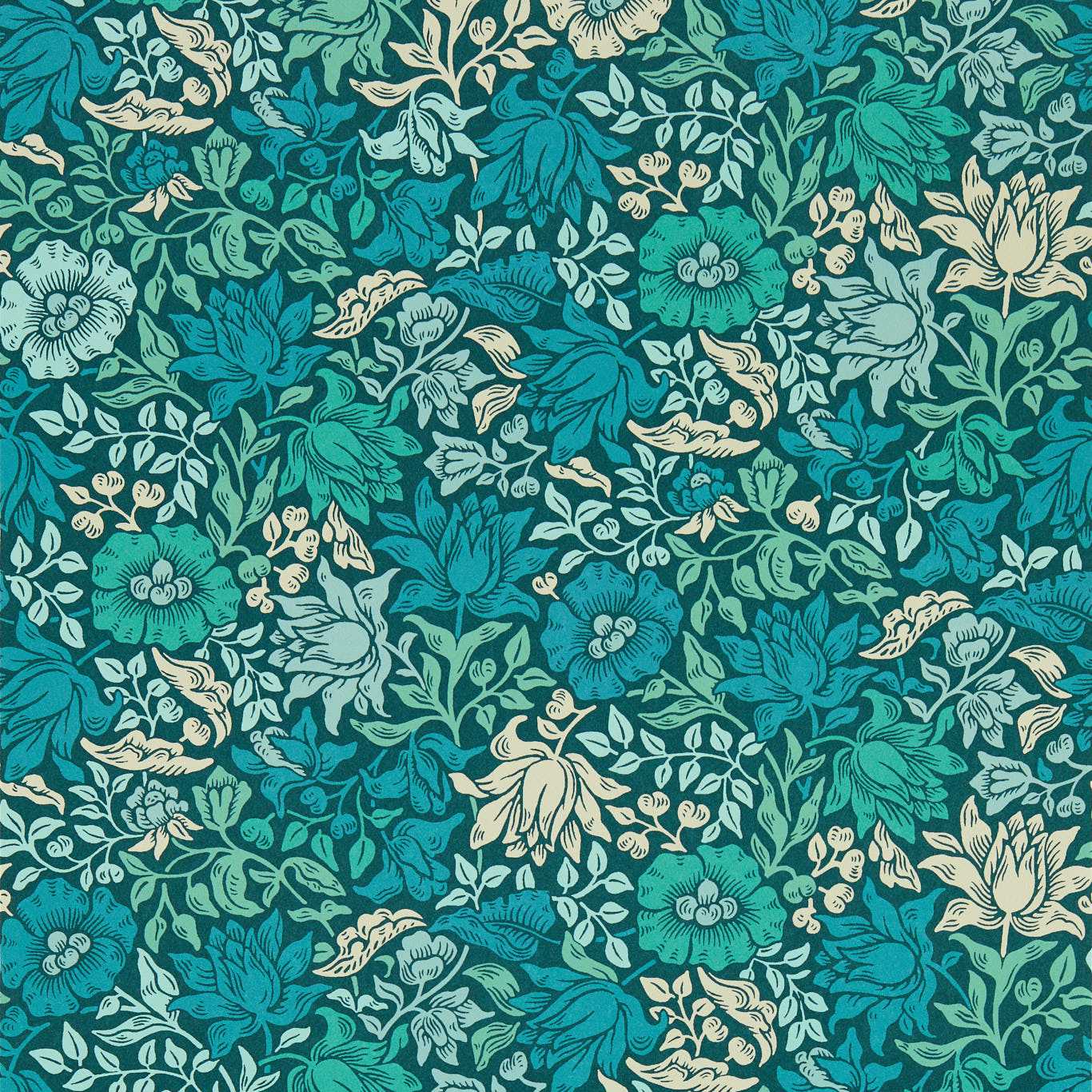 Mallow Wallpaper - Teal - Clarke & Clarke - W0173/02 - Premier Wallcovering