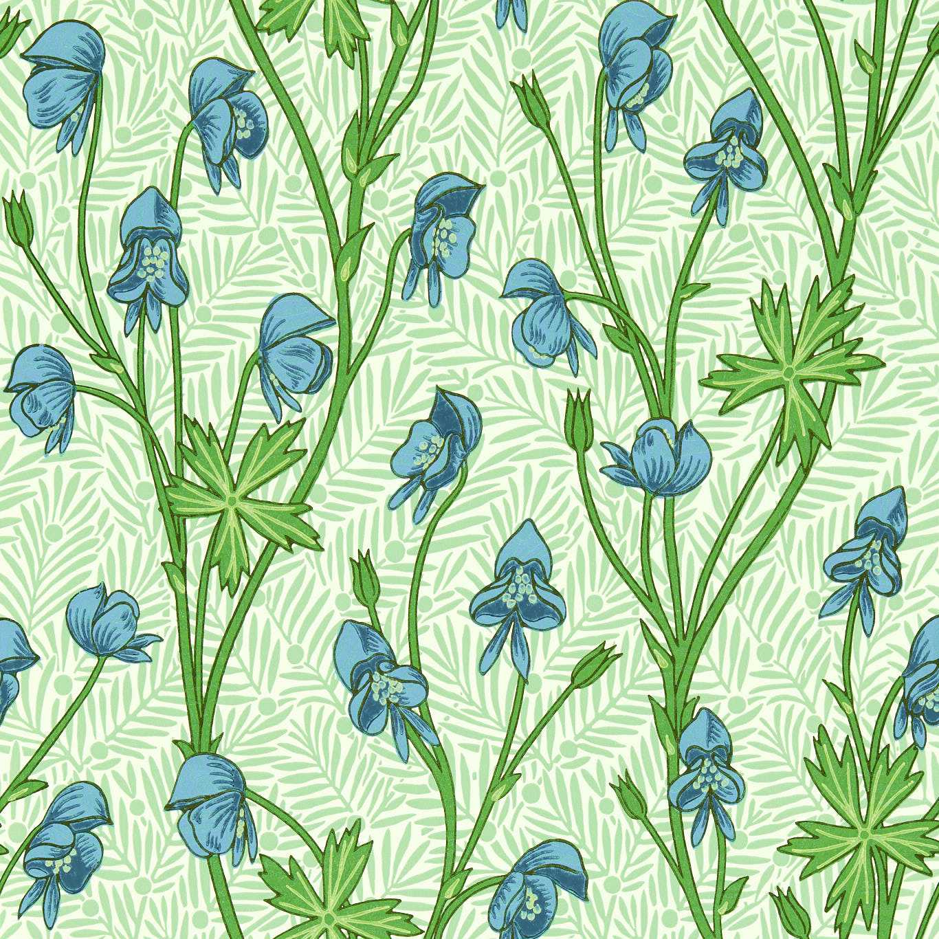 Monkshood Wallpaper - Cobalt/Goblin Green - 217343 - Morris & Co - Premier Wallcovering