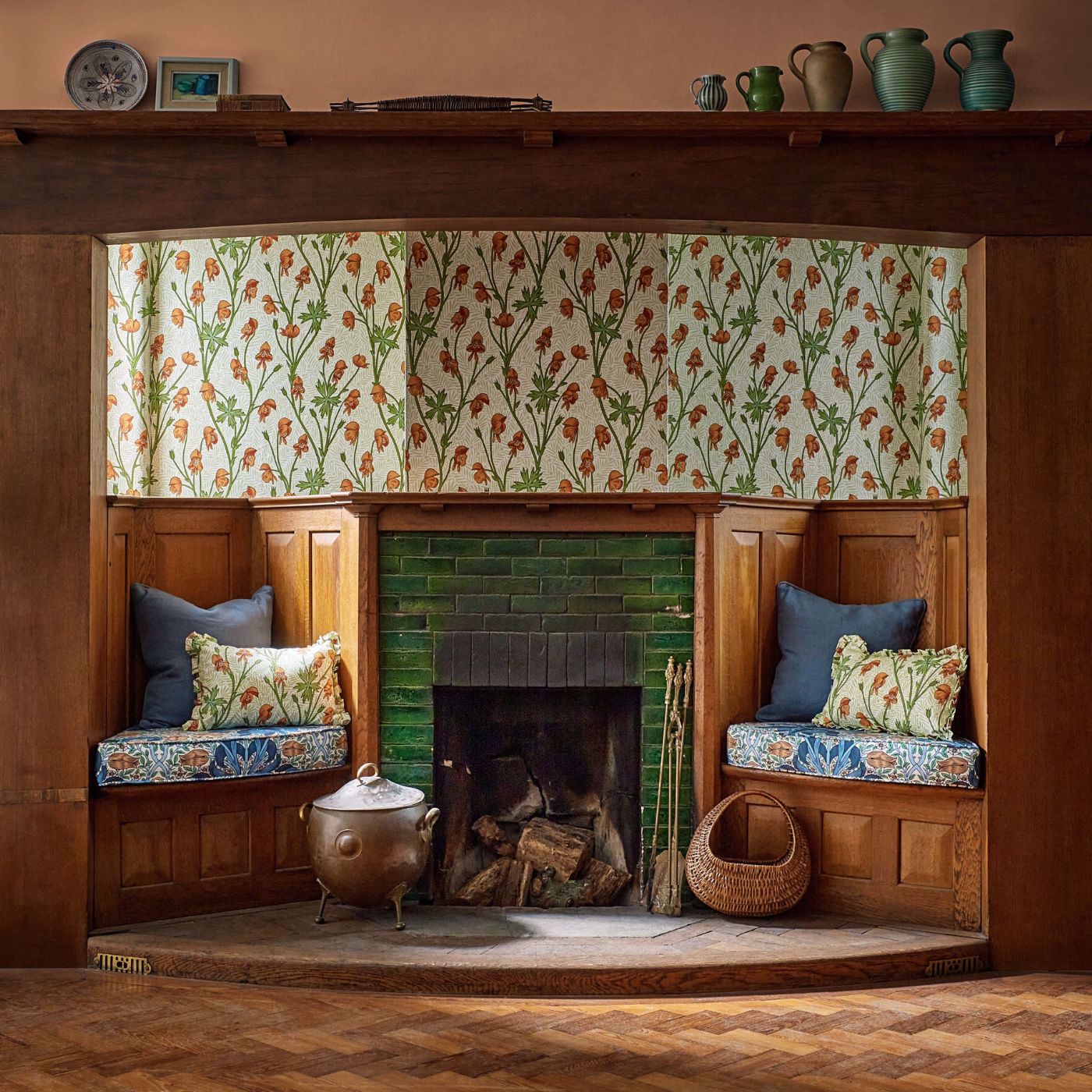 Monkshood Wallpaper - Tangerine/Sage - 217345 - Morris & Co - Premier Wallcovering