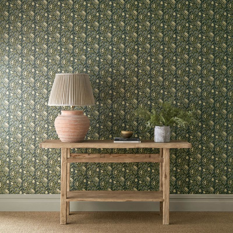 Peony Trellis Wallpaper - Bayleaf/Slate - Morris & Co - 217571 - Premier Wallcovering
