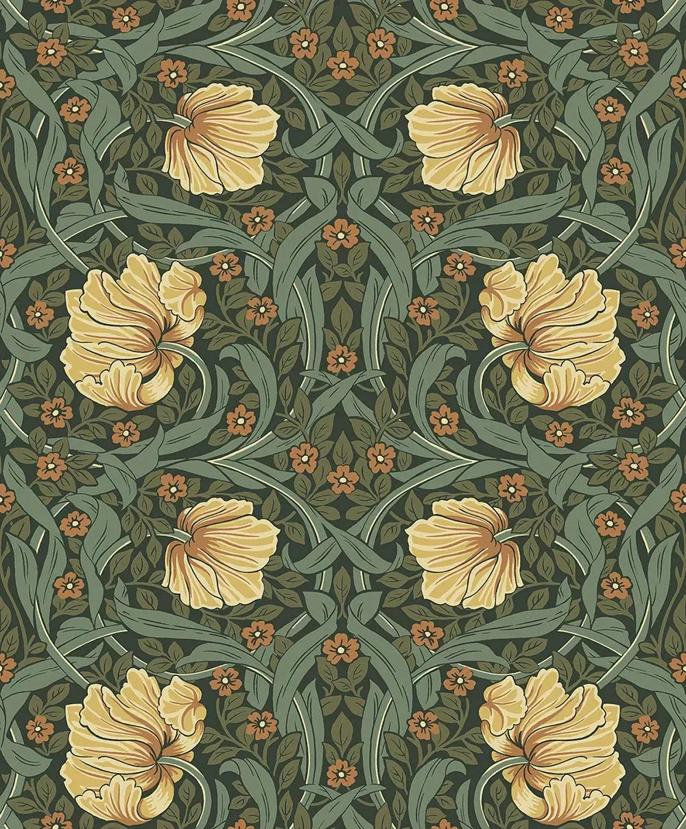 Pimpernel Garden Wallpaper - Meadow Green & Amber - NextWall - NW54204 - Morris Wallpaper
