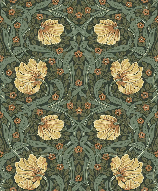 Pimpernel Garden Wallpaper - Meadow Green & Amber - NextWall - NW54204 - Morris Wallpaper