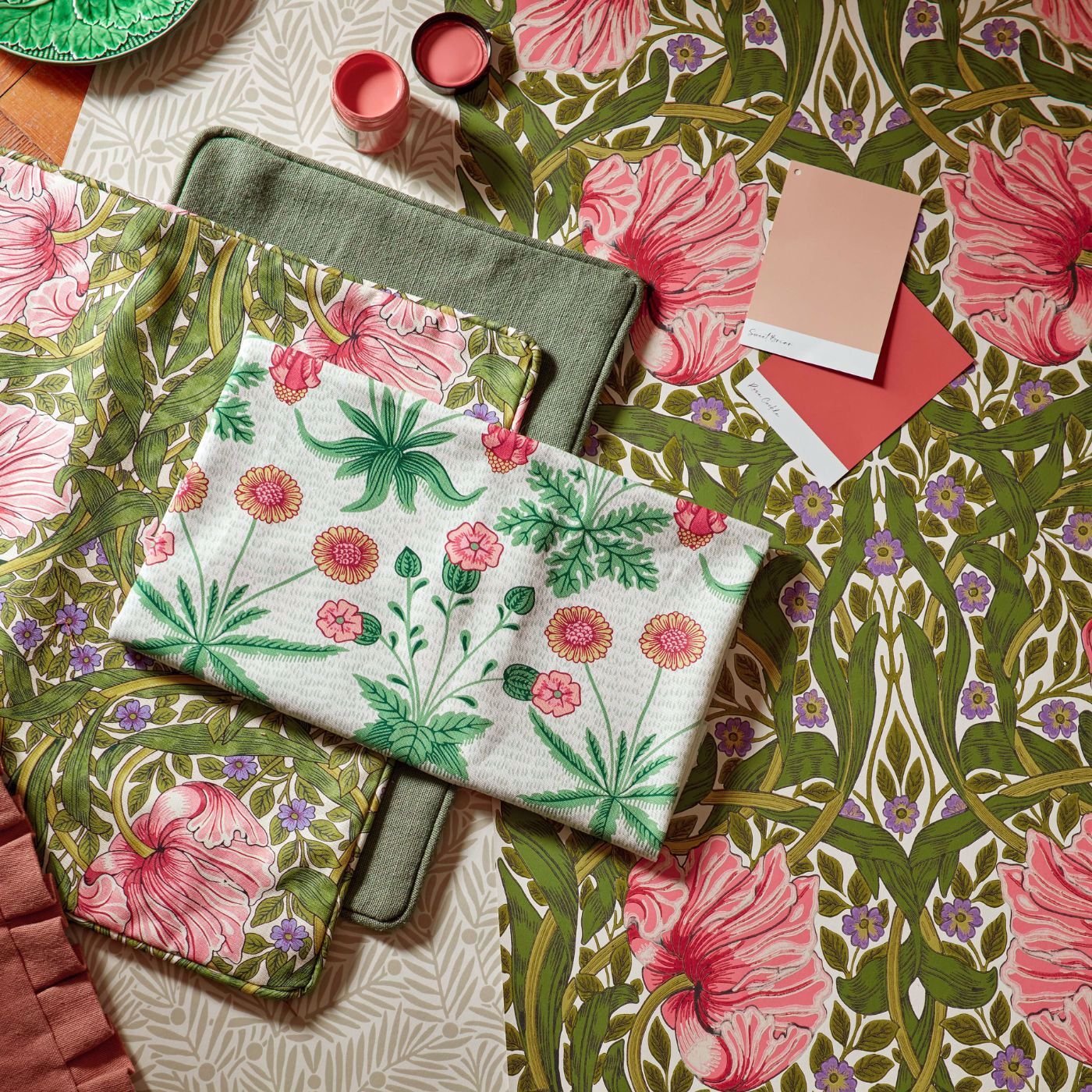 Pimpernel Wallpaper - Sap Green/Strawberry - 217333 - Morris & Co - Premier Wallcovering