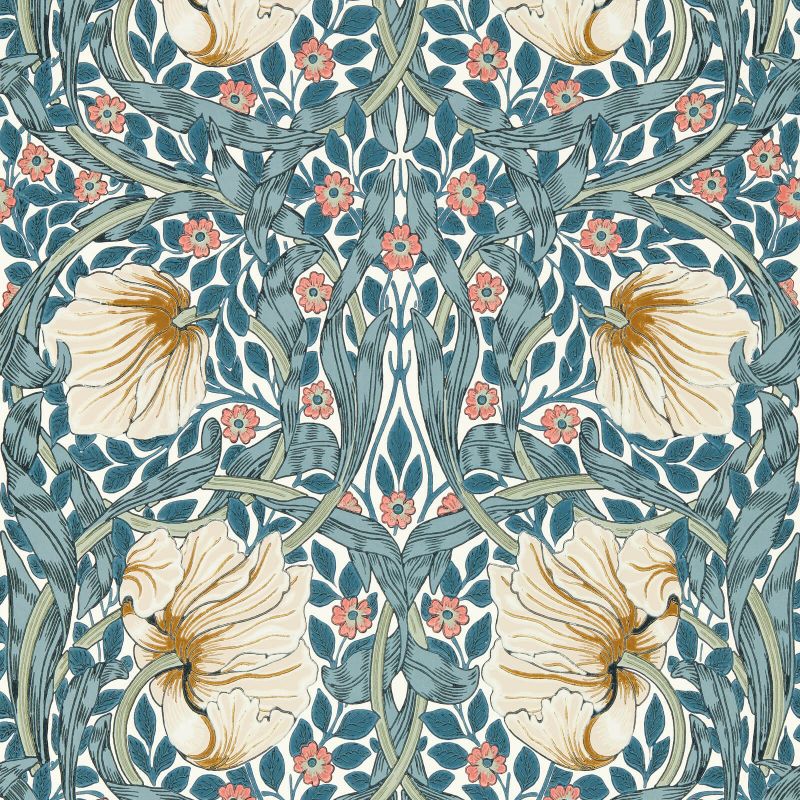 Pimpernel Wallpaper - Woad/Coral - 217363 - Morris & Co - Premier Wallcovering