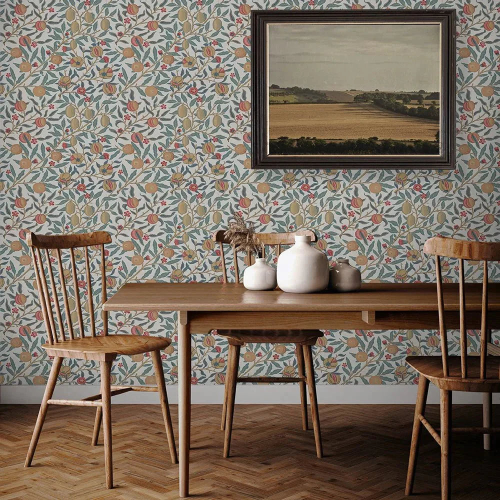 Pomegranate Wallpaper - Teal / Lemon - NextWall - NW48004 - Morris Wallpaper
