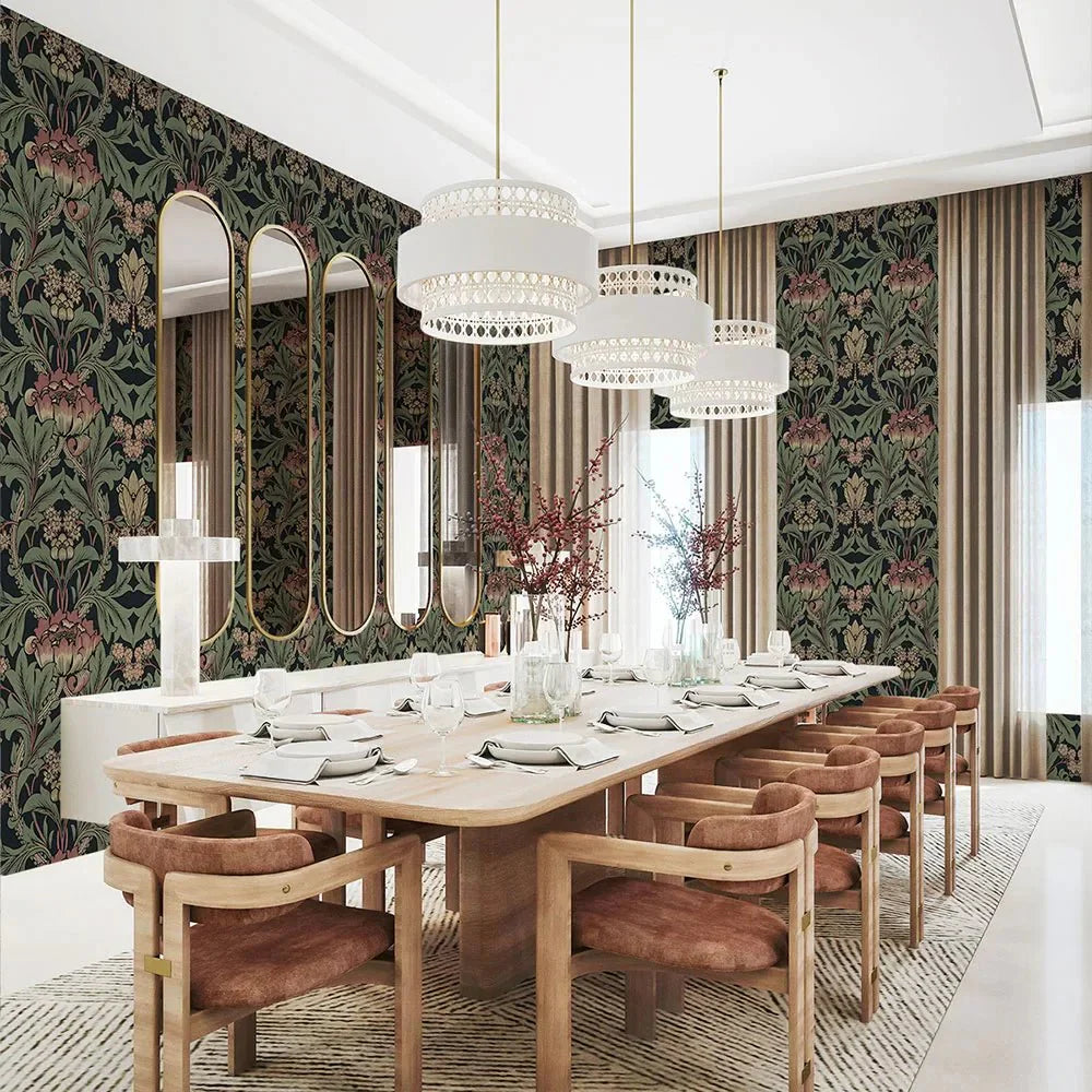 Primrose Floral Wallpaper - Wrought Iron & Clay - NextWall - NW44401 - Morris Wallpaper