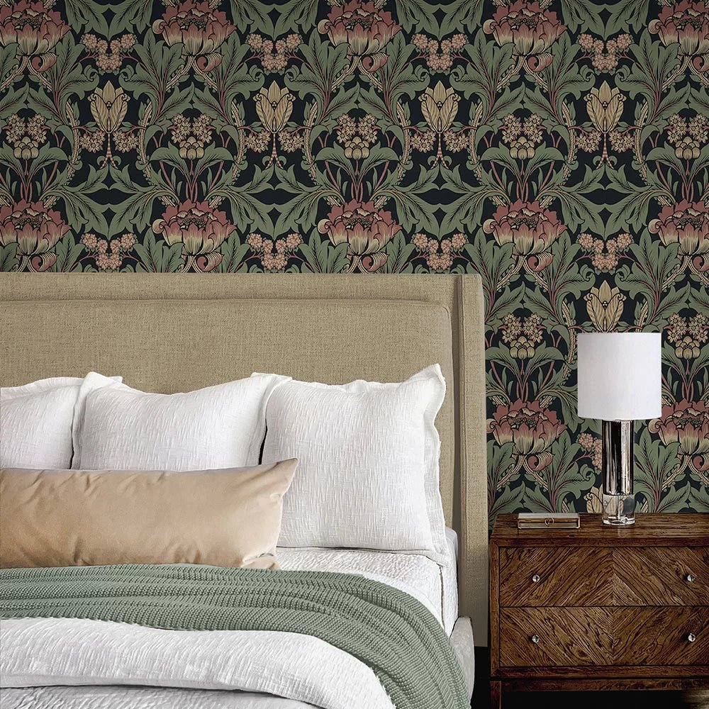 Primrose Floral Wallpaper - Wrought Iron & Clay - NextWall - NW44401 - Morris Wallpaper