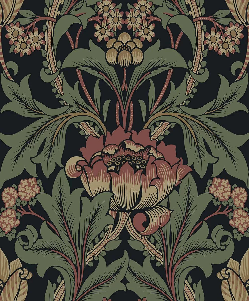 Primrose Floral Wallpaper - Wrought Iron & Clay - NextWall - NW44401 - Morris Wallpaper
