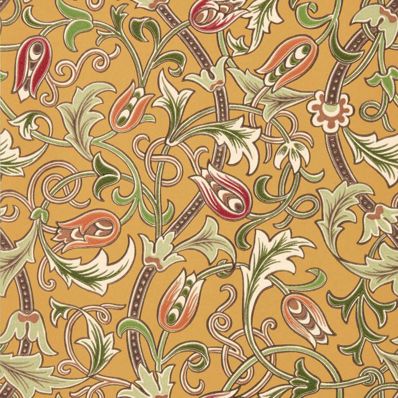 Scrolling Tulip Wallpaper - Gold - Morris & Co - 217564 - Premier Wallcovering