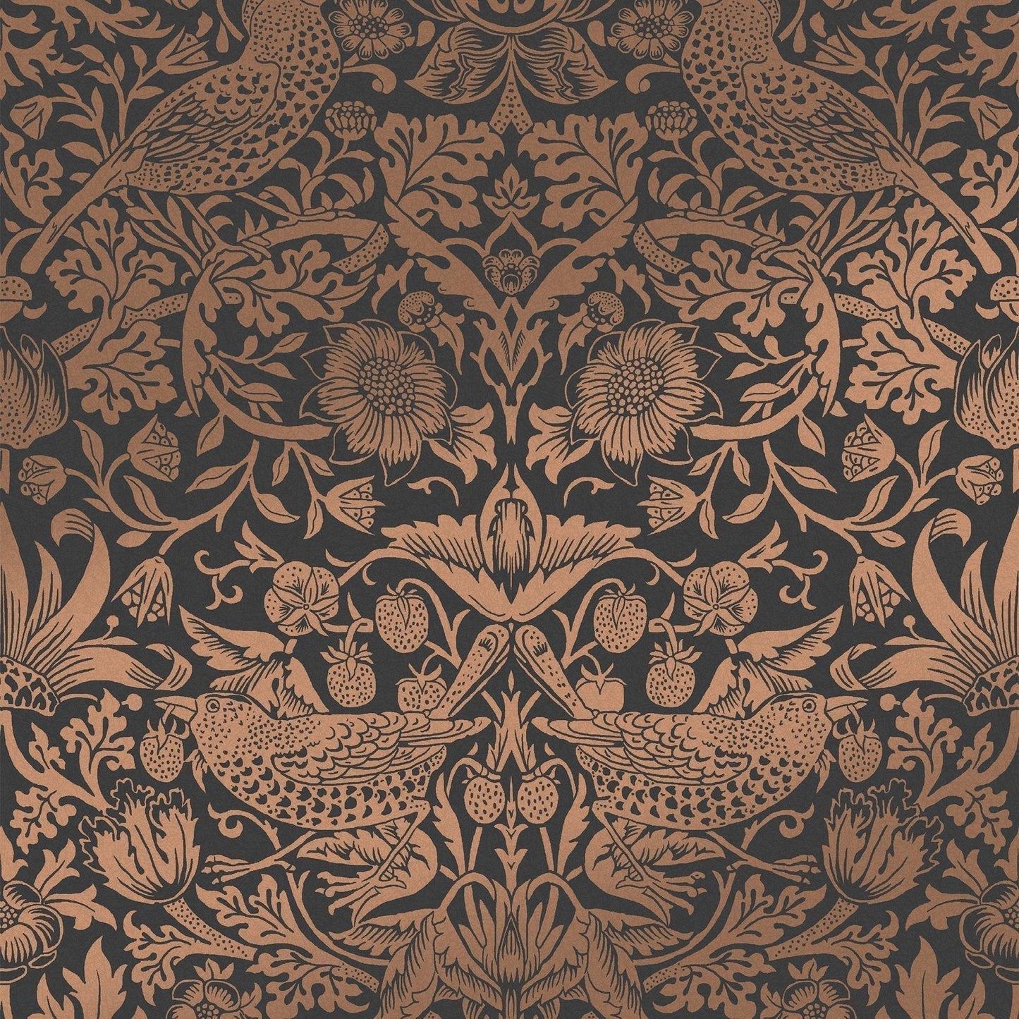 Strawberry Thief Fibrous Wallpaper - Charcoal - 124236 - William Morris AH - Premier Wallcovering