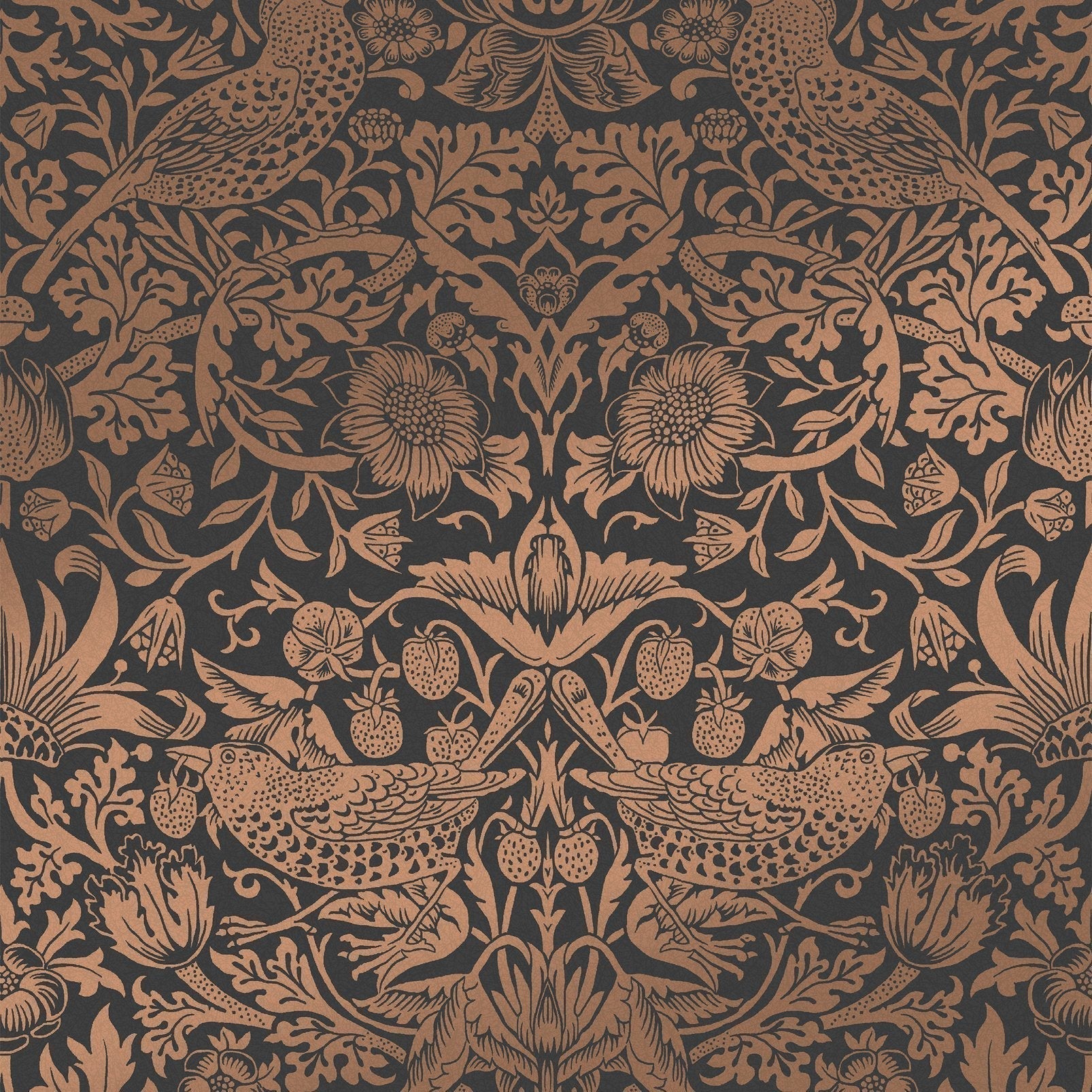 Strawberry Thief Fibrous Wallpaper - Charcoal - 124236 - William Morris AH - Premier Wallcovering