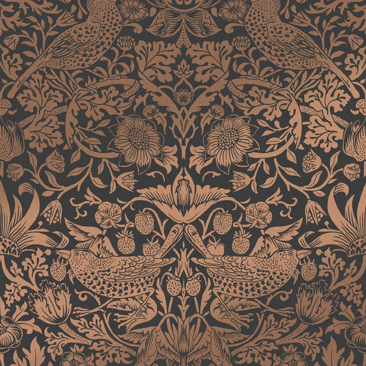 Strawberry Thief Fibrous Wallpaper - Charcoal - 124236 - William Morris AH - Premier Wallcovering