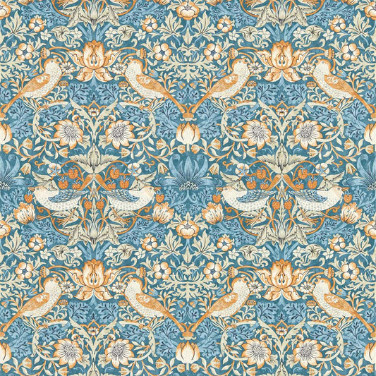 Strawberry Thief Wallpaper - Denim/Spice - Clarke & Clarke - W0171/02 - Premier Wallcovering