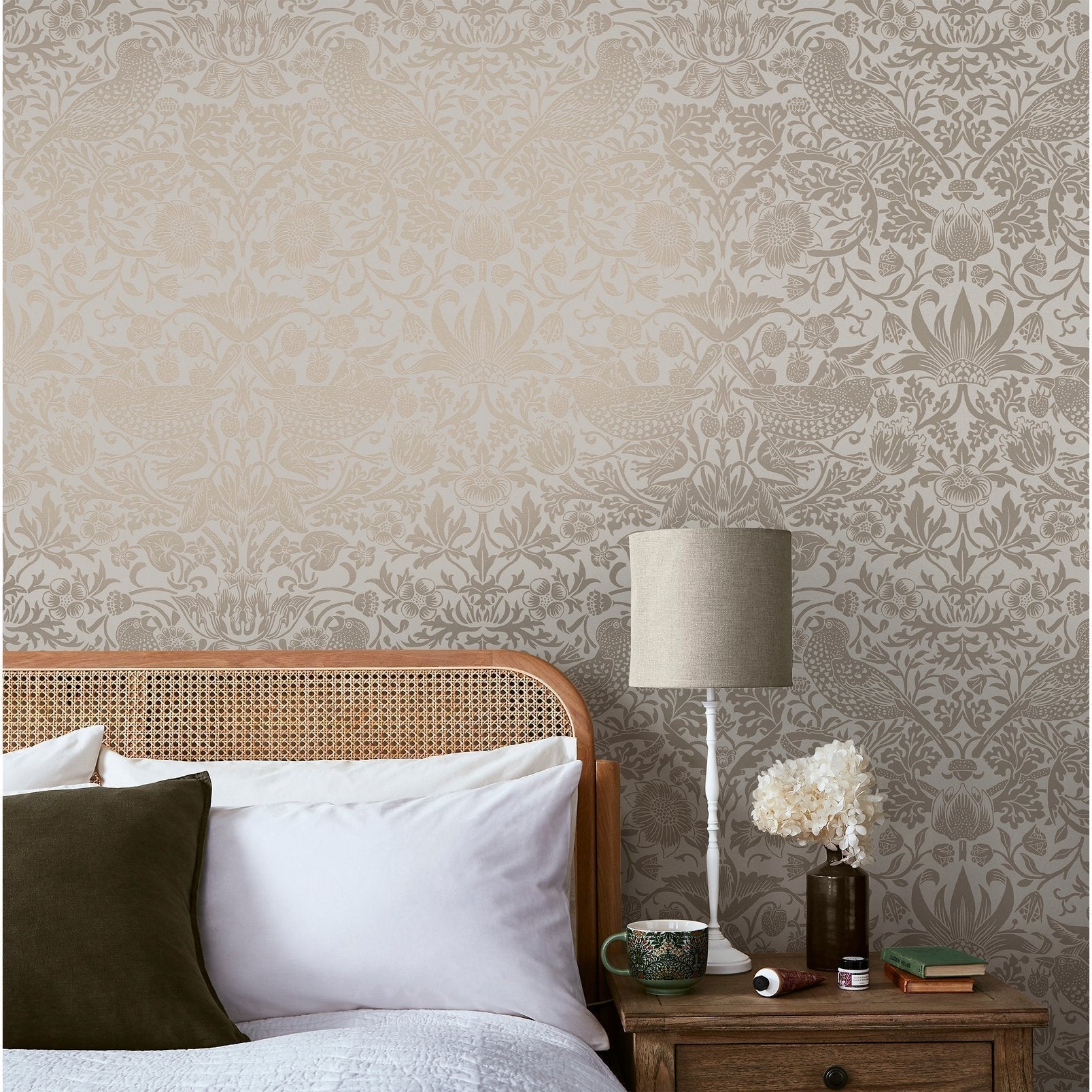 Strawberry Thief Fibrous Wallpaper - Neutral - 124238 - William Morris AH - Premier Wallcovering