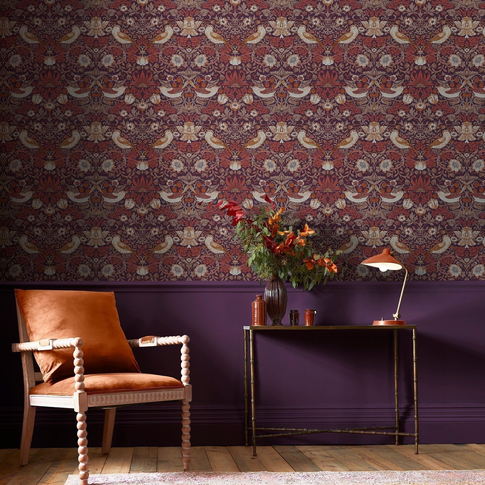 Strawberry Thief Wallpaper - Plum - 124229 - William Morris AH - Premier Wallcovering