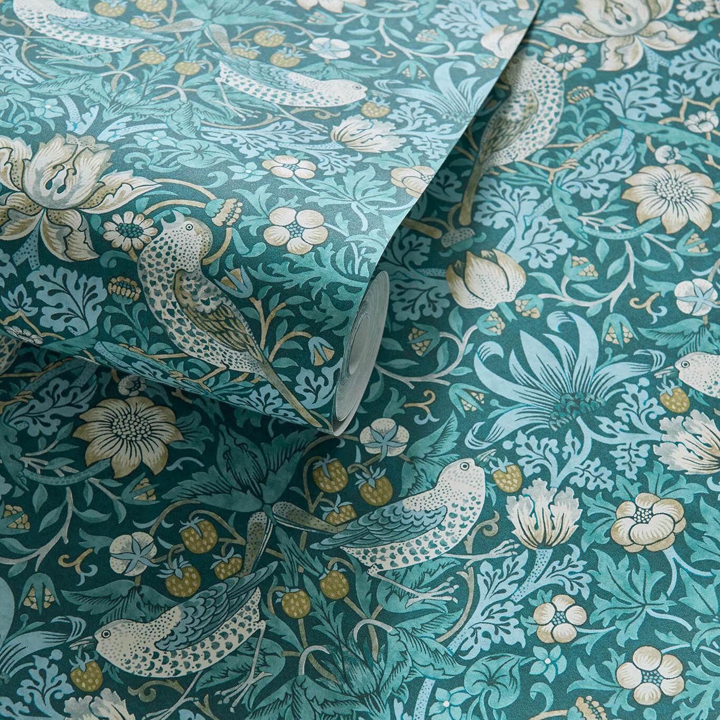 Strawberry Thief Wallpaper - Teal - Clarke & Clarke - W0171/06 - Premier Wallcovering