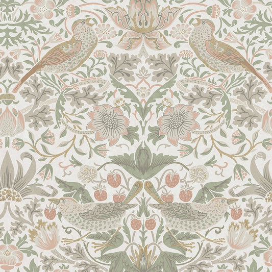 Strawberry Thief Wallpaper - Sage & Pink - 124233 - William Morris AH - Premier Wallcovering