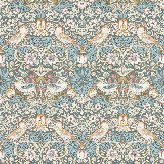 Strawberry Thief Wallpaper - Slate/Blush - Clarke & Clarke - W0171/05 - Premier Wallcovering