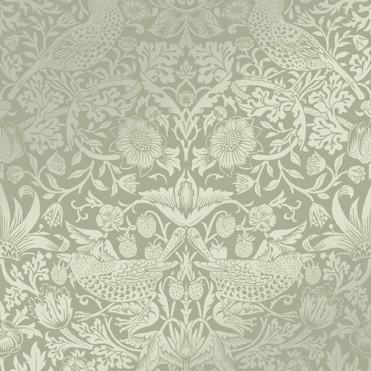 Strawberry Thief Fibrous Wallpaper - Sage - 124237 - William Morris AH - Premier Wallcovering