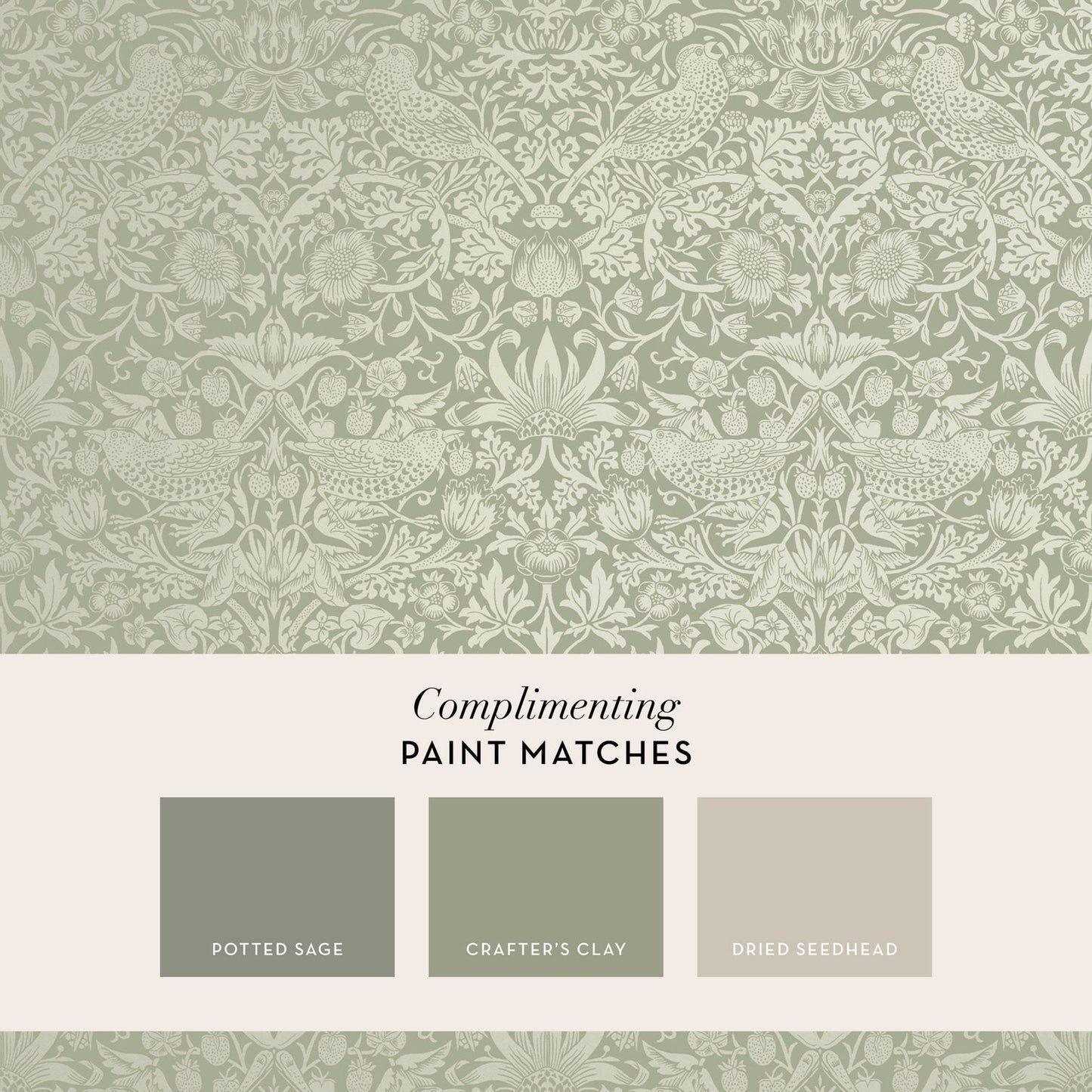 Strawberry Thief Fibrous Wallpaper - Sage - 124237 - William Morris AH - Premier Wallcovering