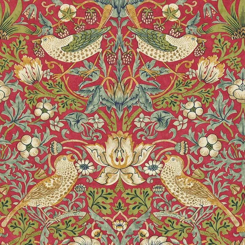 Strawberry Thief Wallpaper - Crimson/Slate - 212563 - Morris & Co