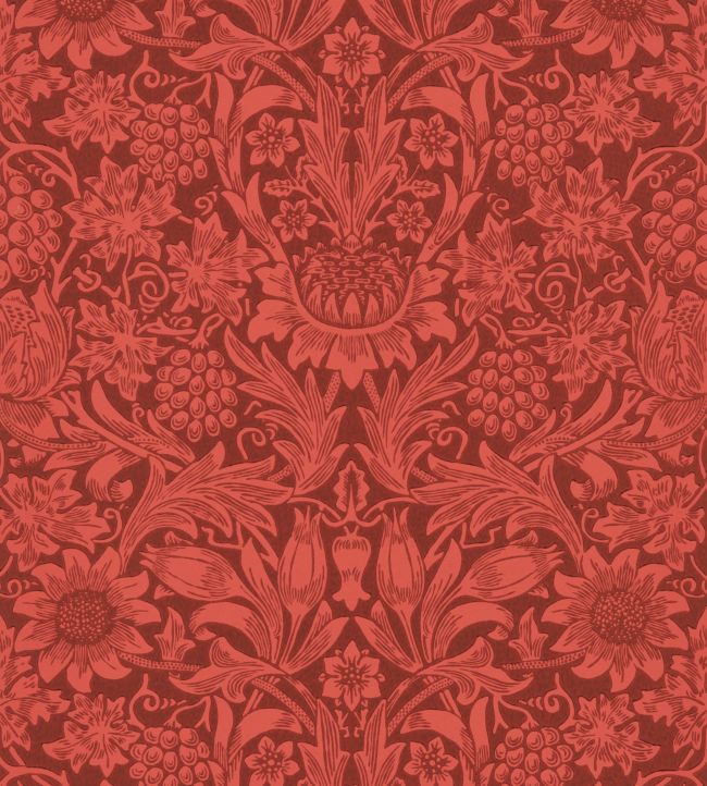 Sunflower Wallpaper - Chocolate/Red - 216960 - Morris & Co - Premier Wallcovering