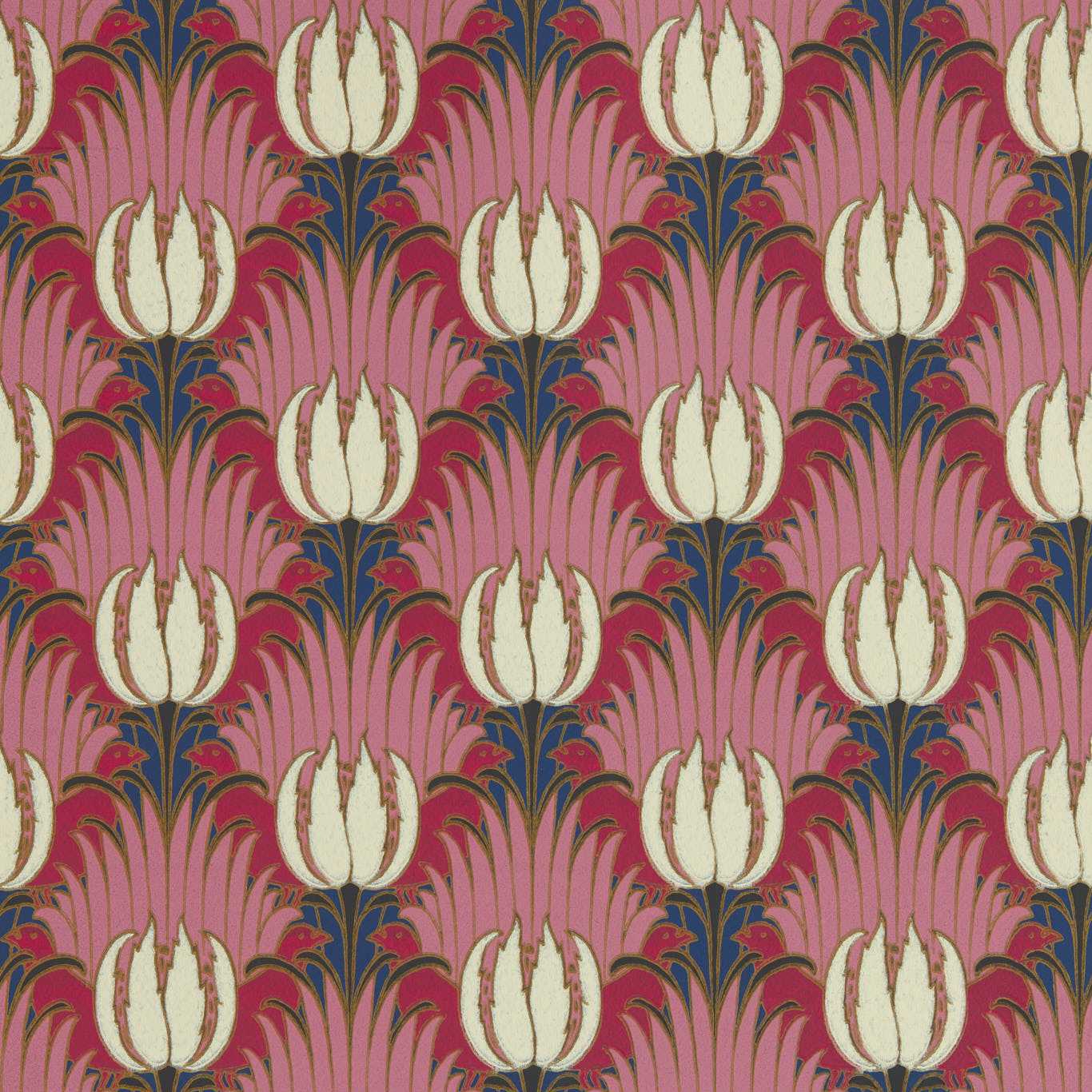 Tulip & Bird Wallpaper - Amaranth & Blush - 510030 - Morris & Co - Premier Wallcovering